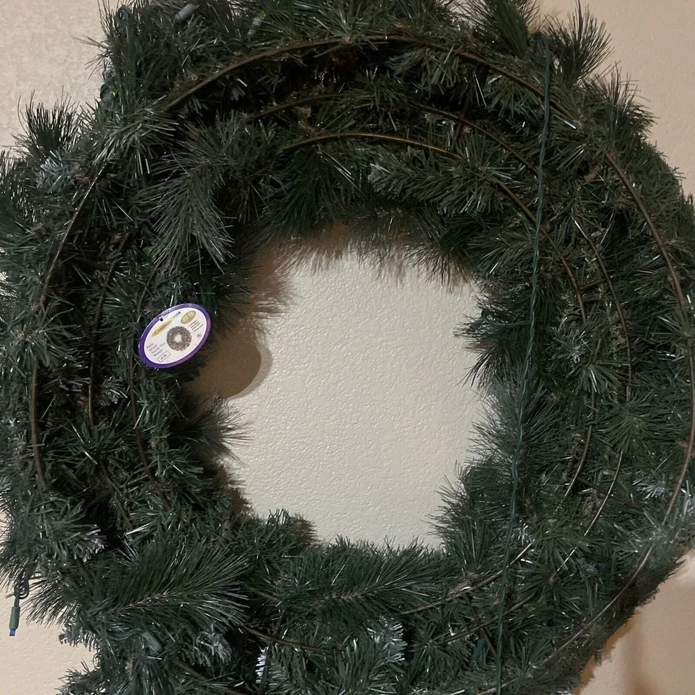 Celebrations 36in Prelit Mixed Needle Pine Wreath 150 Multi LED Lights Pinecones